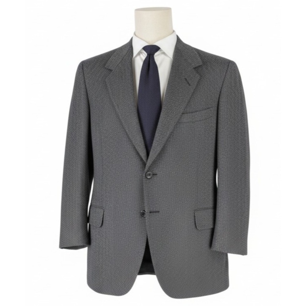 Oxxford Clothes Tweed Wool Sport Coat Herringbone Size 44R Gray Blazer